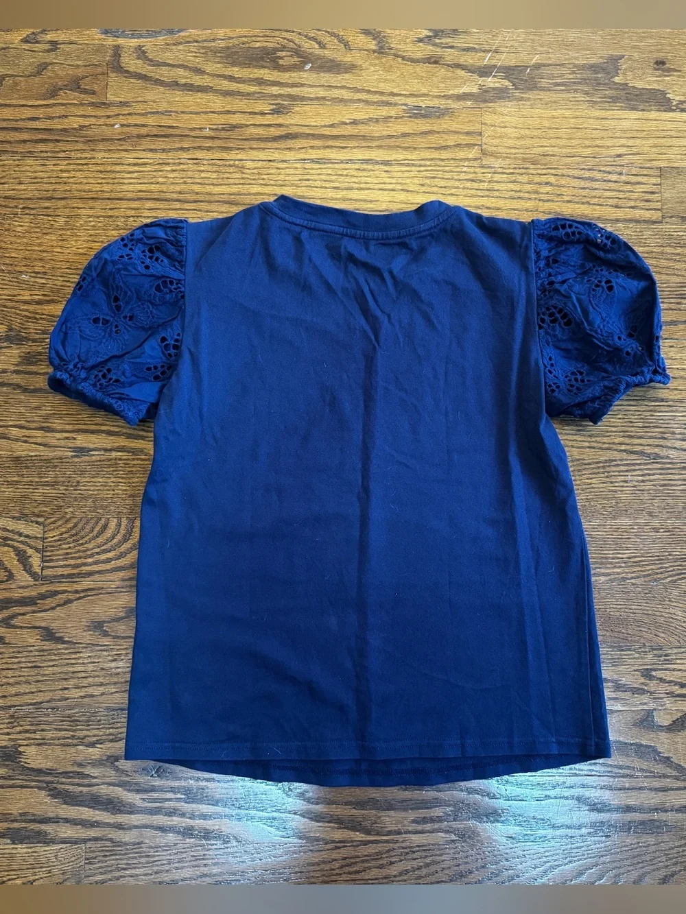 Kate Spade Navy Blue Eyelet Crew Neck Puff Short Sleeve Top XS